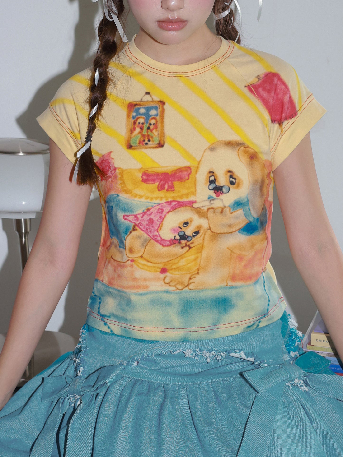 Tntntutu - Decora Kei Yellow Dog Home T-Shirt tshirt tntntutu