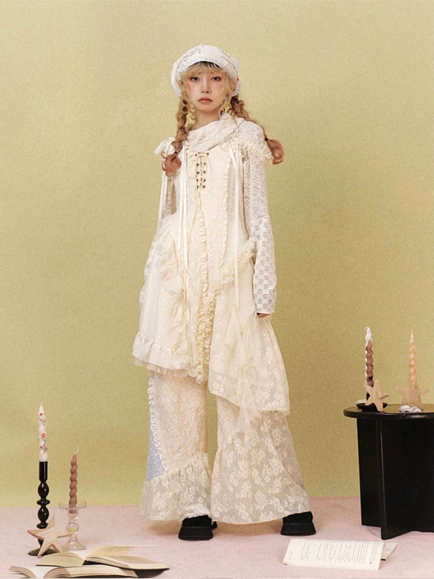 Disorder - Kawaii Lace Panel Wide Leg Pants pants Disorder