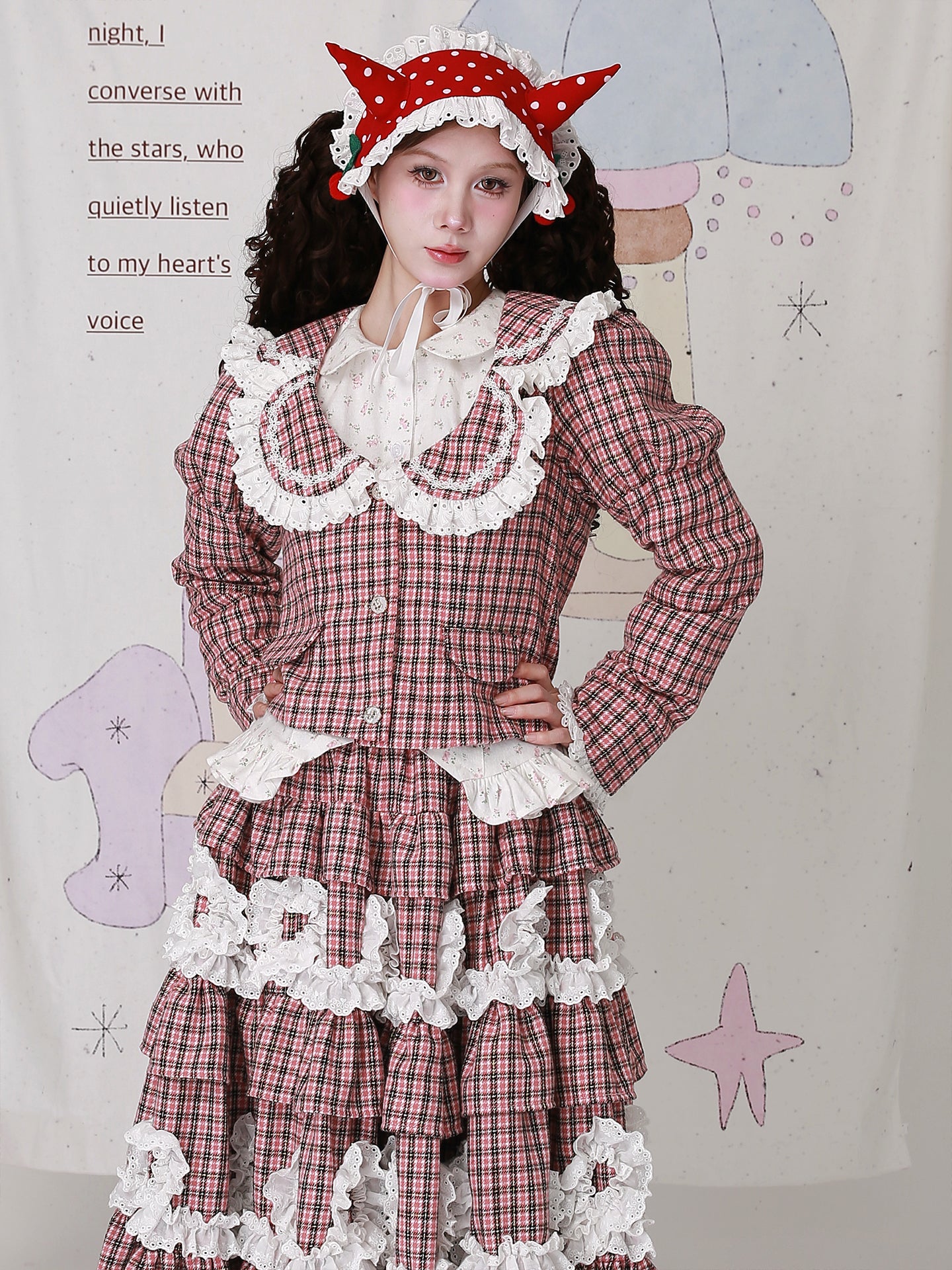 SOS MEME CLUB - Kawaii Jacket Showa Retro Pink Plaid Jacket jacket SOS MEME CLUB