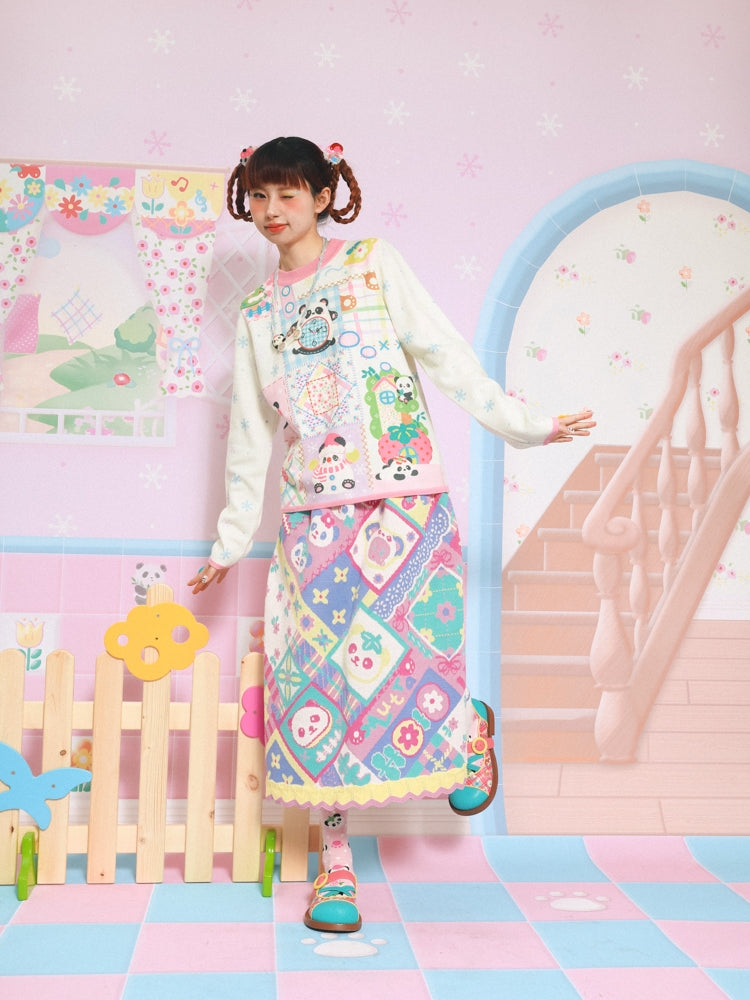 Lutra Jump Sweater Panda Snowflake Sweater Cartoon Vintage Round Neck Base Layer sweater Lutra Jump