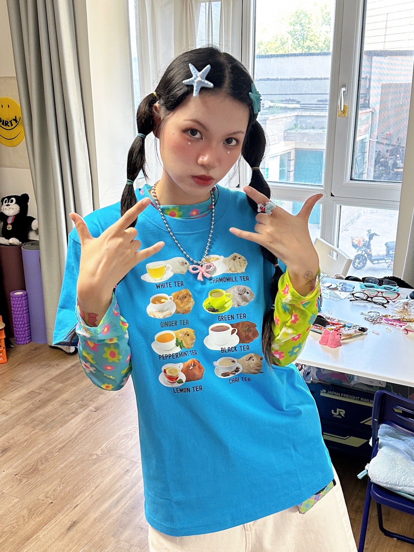 Decora Kei Cotton Tee – Loose Fit Blue tshirt bunnybunnygun