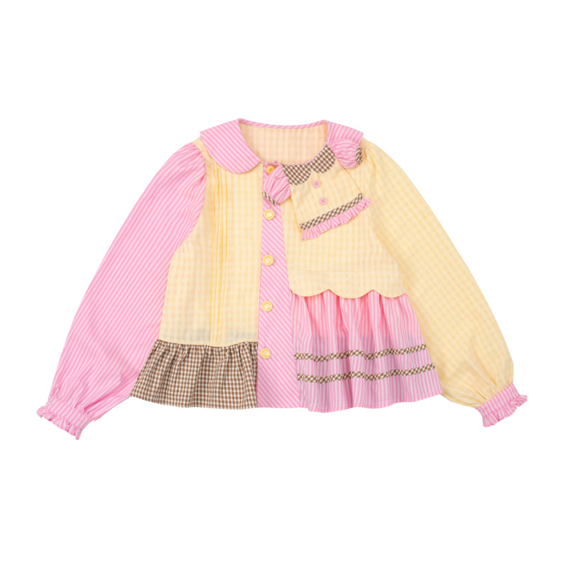 Lutra Jump - Decora Kei Pink Yellow Patchwork Shirt blouse Lutra Jump