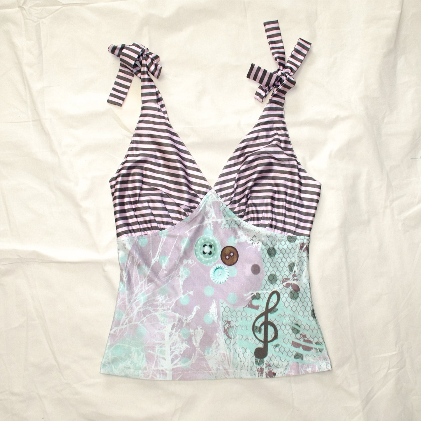 YJM with biubiu - Taro Cream Striped Tie-Up Vest Top camisole YJM with biubiu S