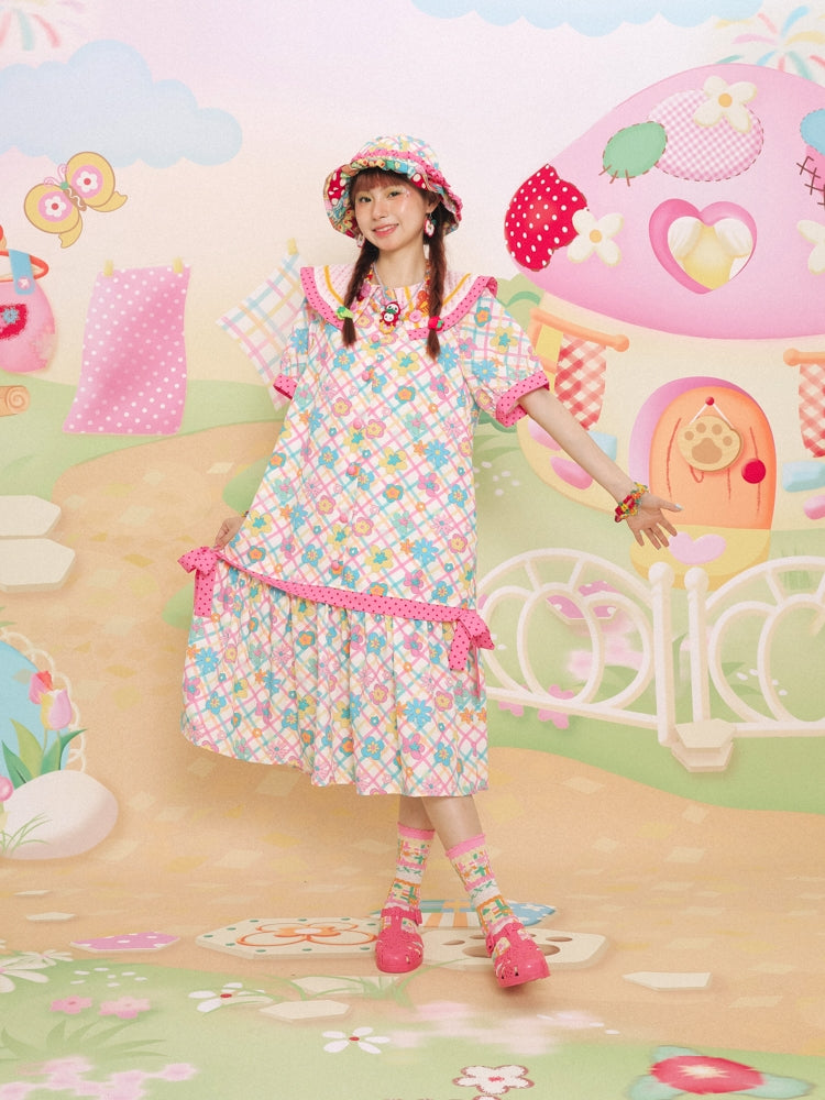 Lutra Jump Dress Large Collar Floral Dress Cute Short Sleeve Dress dress Lutra Jump
