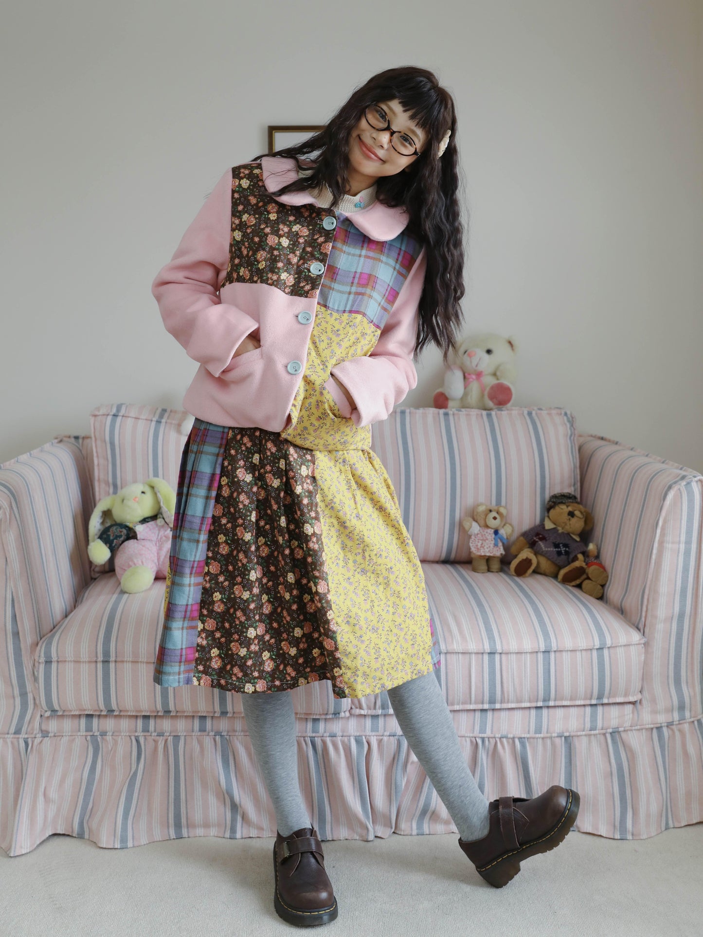 Harajuku Jacket Pink Woolen Padded Jacket Short Blazer Jacket Floral Jacket jacket KaiXin hostel