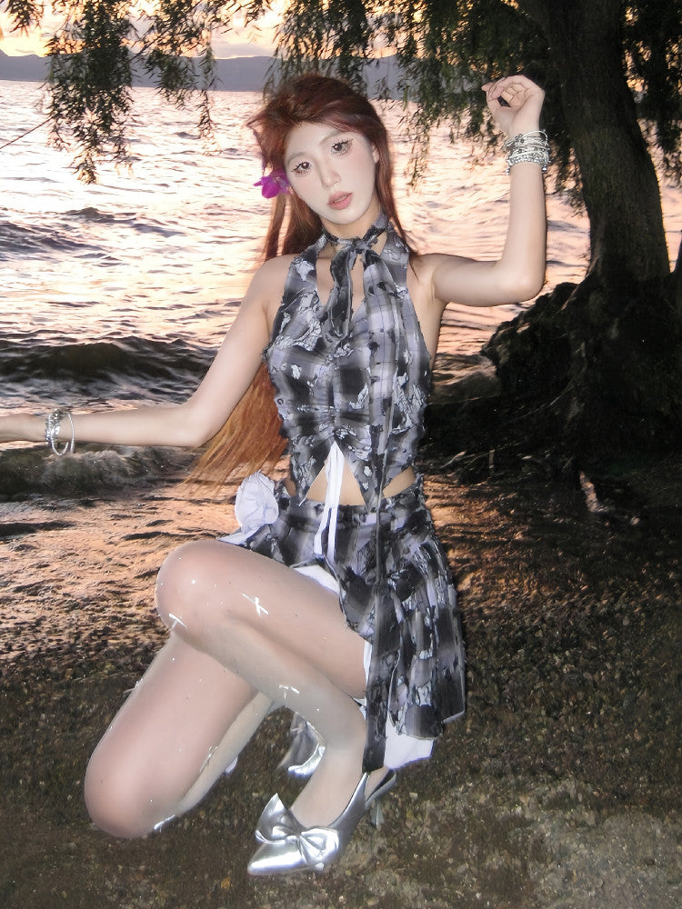 Allbubble - Purple Lace Distressed Halter Top tank top Allbubble