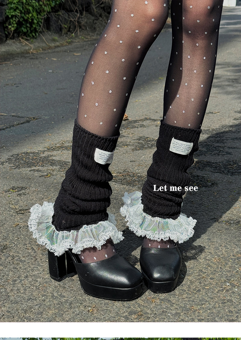 LET ME SEE – Balletcore Lace Leg Warmers with Logo Tag leg warmmers let me see