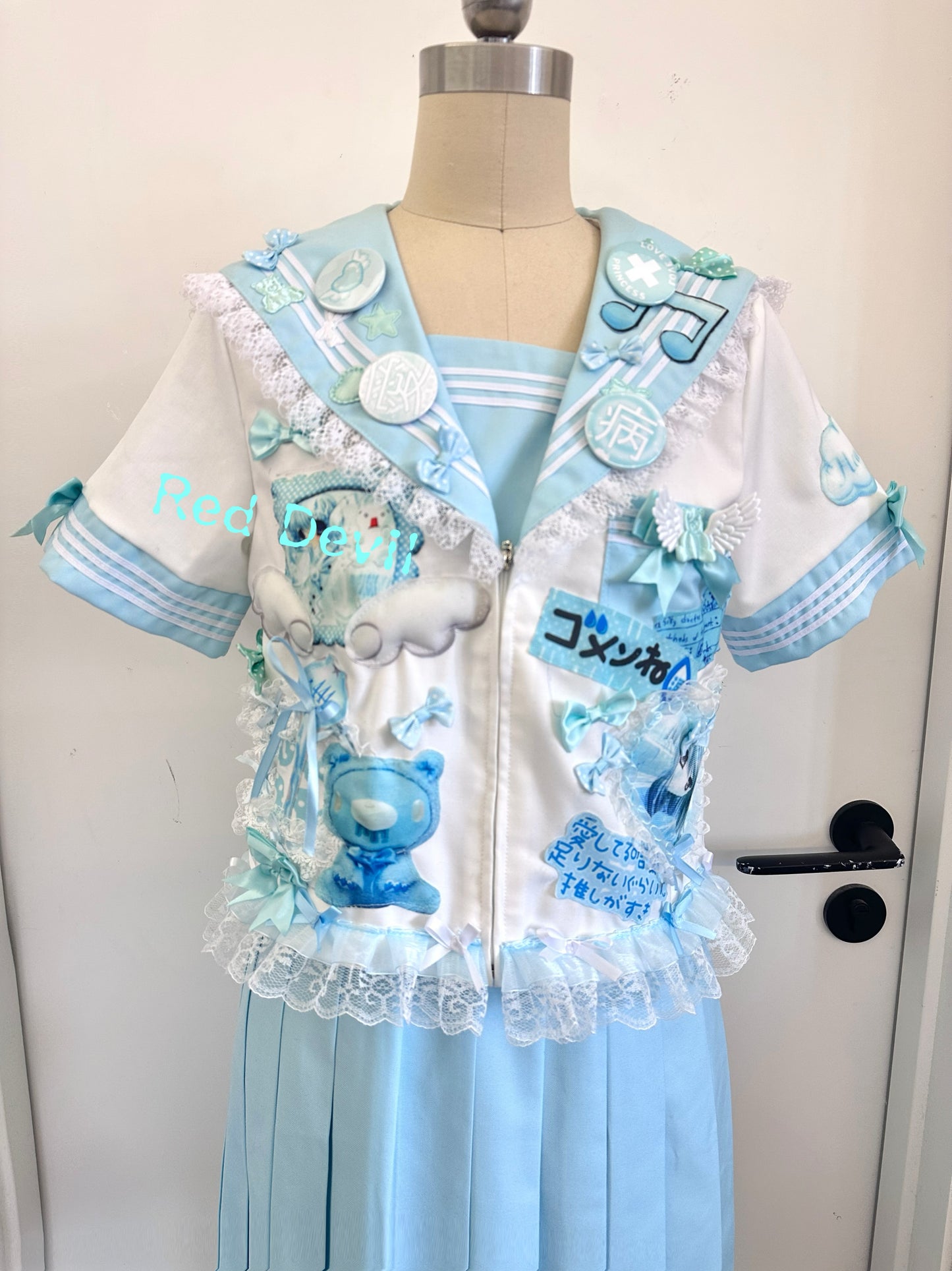 RedDevil - Decora Kei Mint Lace Sailor Dress Set set Red Devil