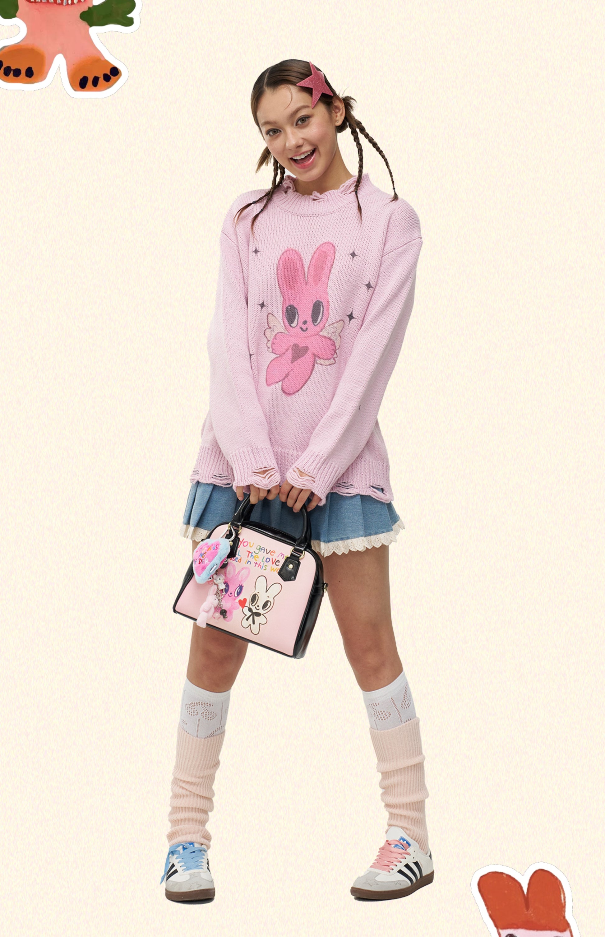 Iscreamcolour MOF - Kawaii Pink Bunny Distressed Knit Sweater sweater iscreamcolour