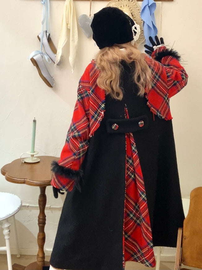 Disorder - Kawaii Black Plaid Wool Blend Mid Coat coat Disorder