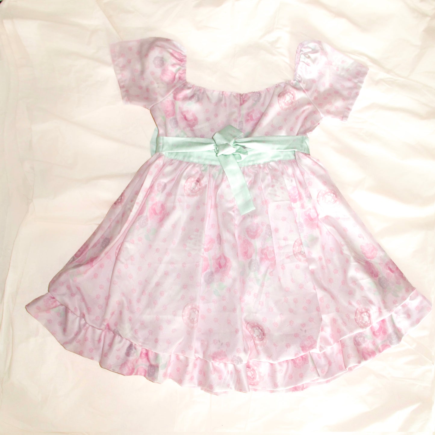 YJM with biubiu - Mint Floral Vintage Chiffon Dress dress YJM with biubiu
