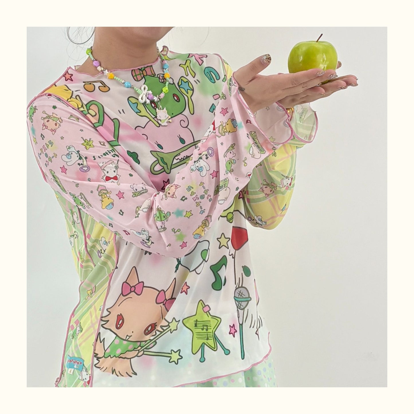 Shishihshop Animal Print Drawstring Top | Kawaii Short Sleeve Shirt | Puff Sleeve Shirt shirt shishihshop