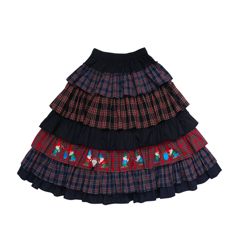 Harajuku Skirt Christmas Plaid Skirt Goblin Gem Embroidery Skirt Layered Puffy Skirt skirt Meugler