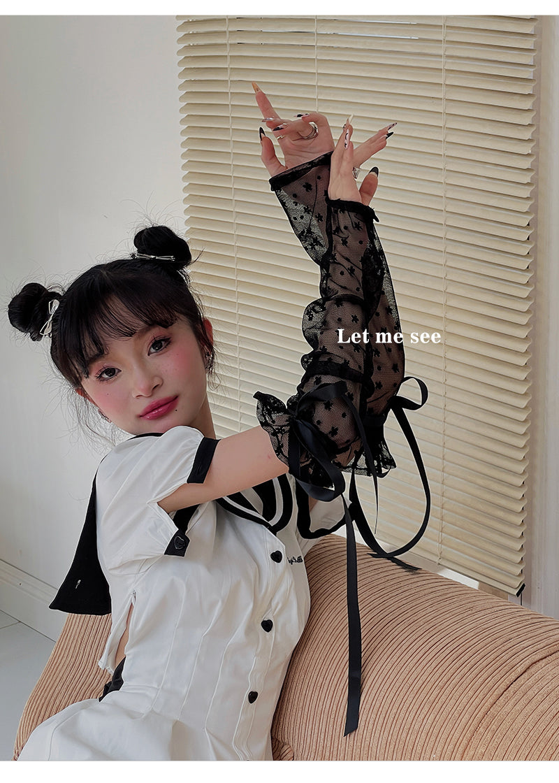 LET ME SEE Lace Arm Sleeves | Floral Ribbon Hand Sleeve sleeves let me see
