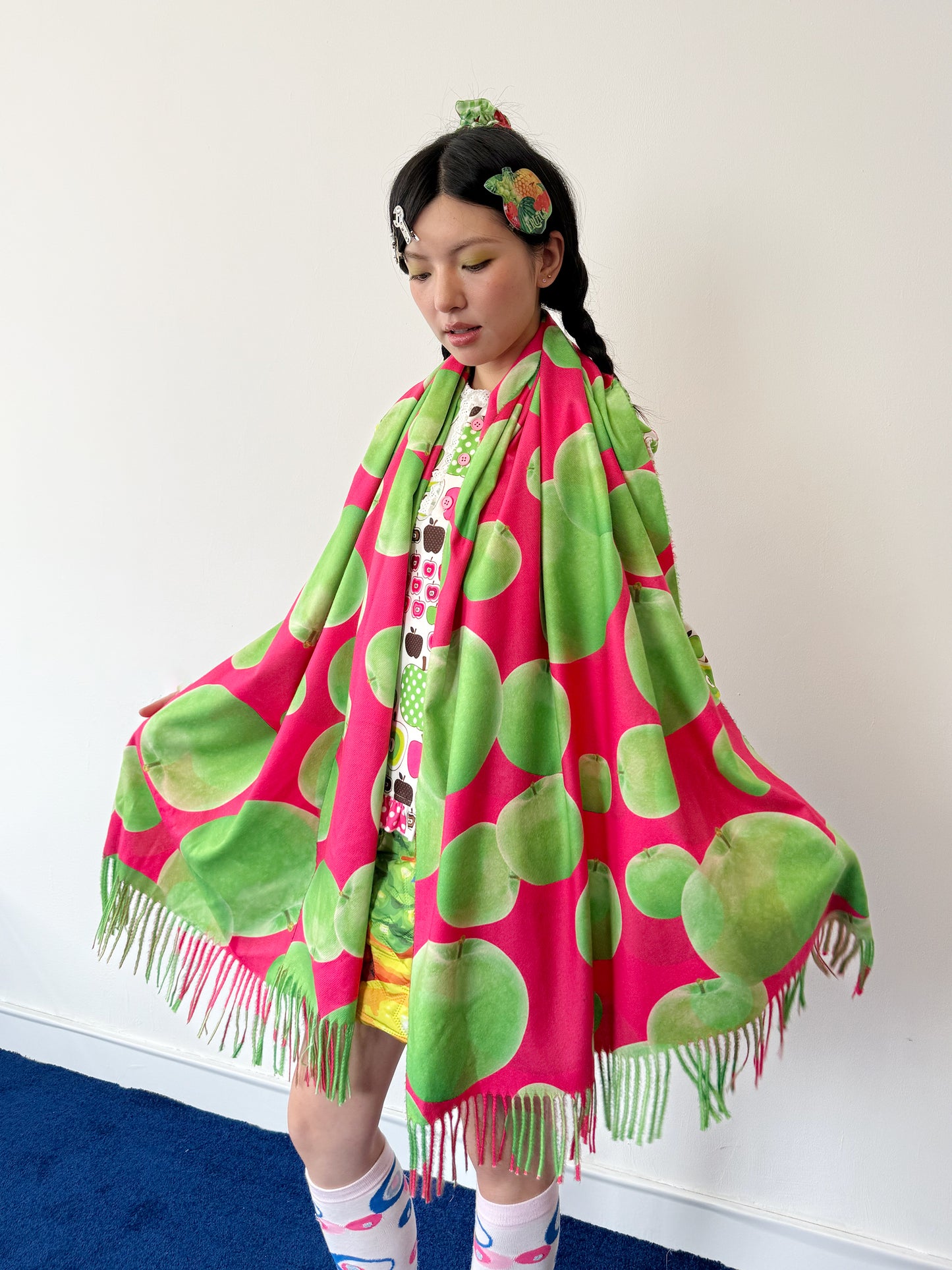 FRUITS - Kawaii Green Apple Print Fringe Scarf scarf Fruits