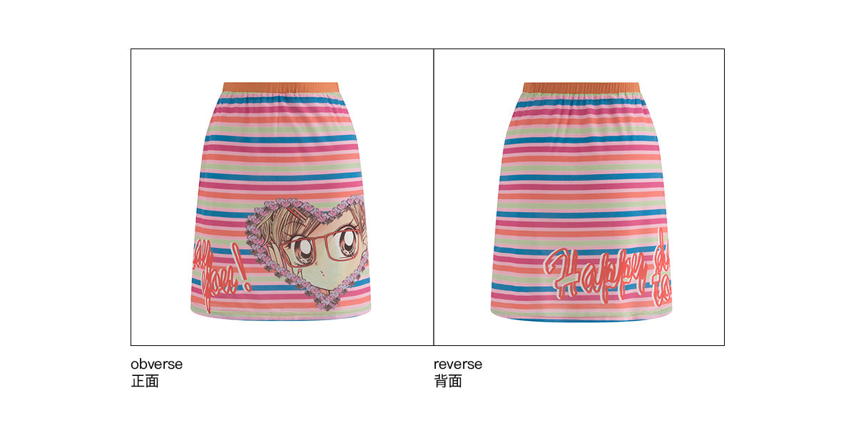 OurHappy Anime Girl Set | Print Top & Layered Skirt Set | Retro Light Academia Style set Our Happy