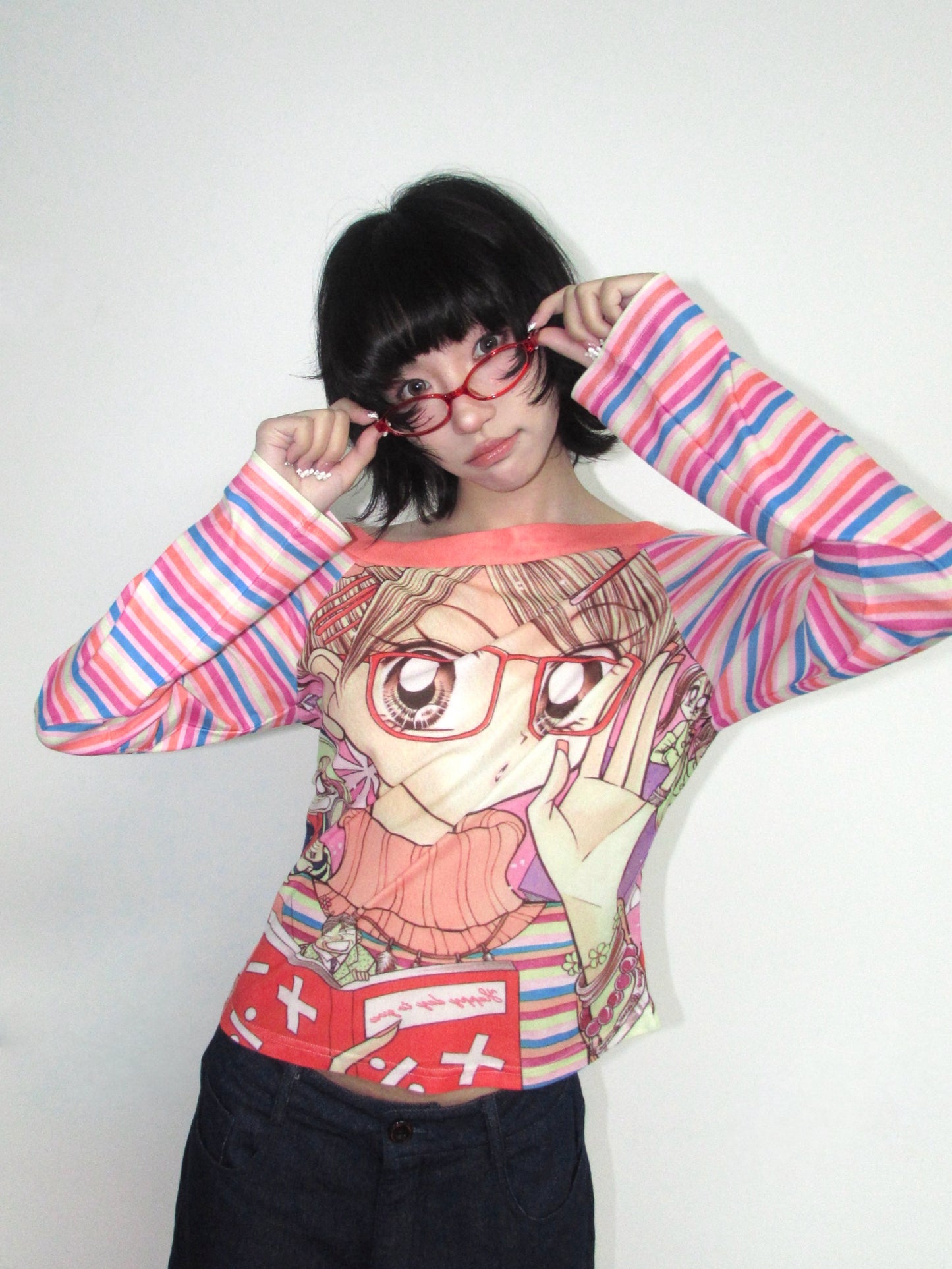 OurHappy Anime Girl Set | Print Top & Layered Skirt Set | Retro Light Academia Style set Our Happy
