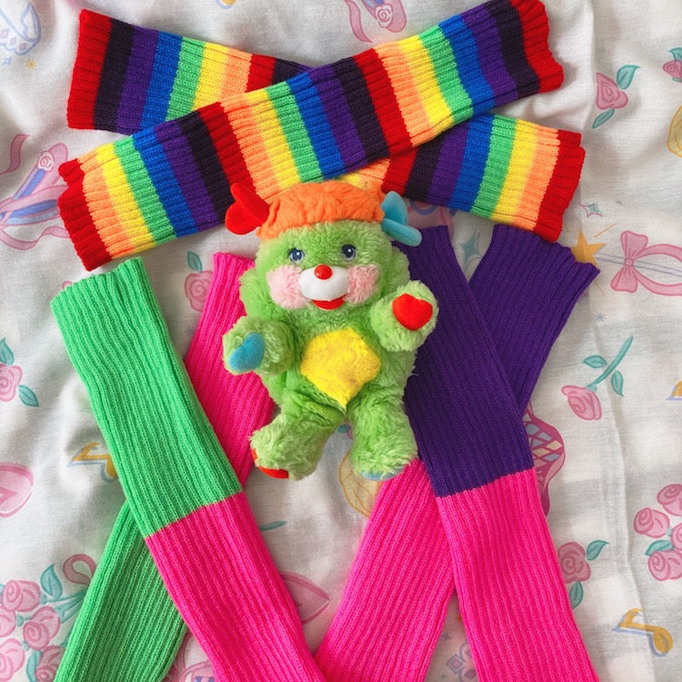 BunnyBunnyGun - Decora Kei Colorblock Knit Leg Warmers leg warmmers bunnybunnygun