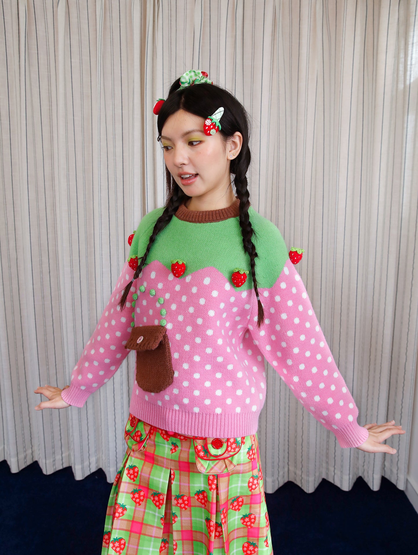 FRUITS - Kawaii Strawberry Polka Dot Pocket Sweater Top sweater Fruits
