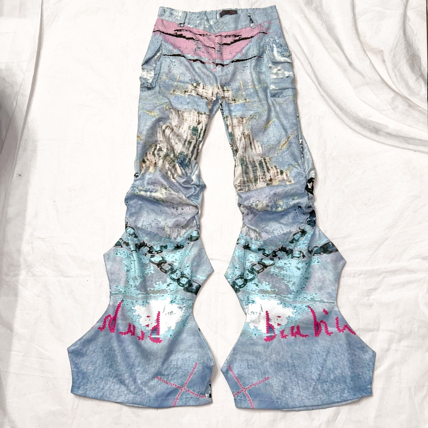 YJM with biubiu Graffiti Ruched Pants | Low-Waist Thin Long Pants pants YJM with biubiu