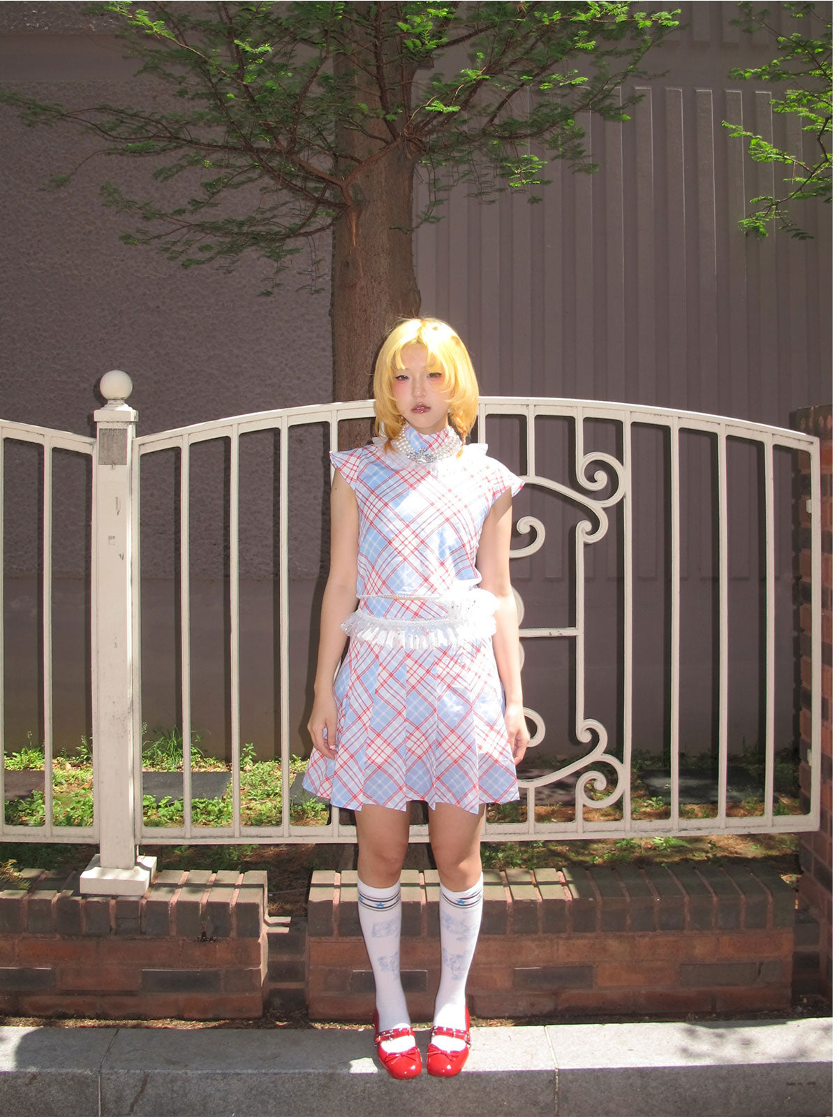 LovePlay – Y2K Red Plaid Skirt Summer Hero Set set loveplay