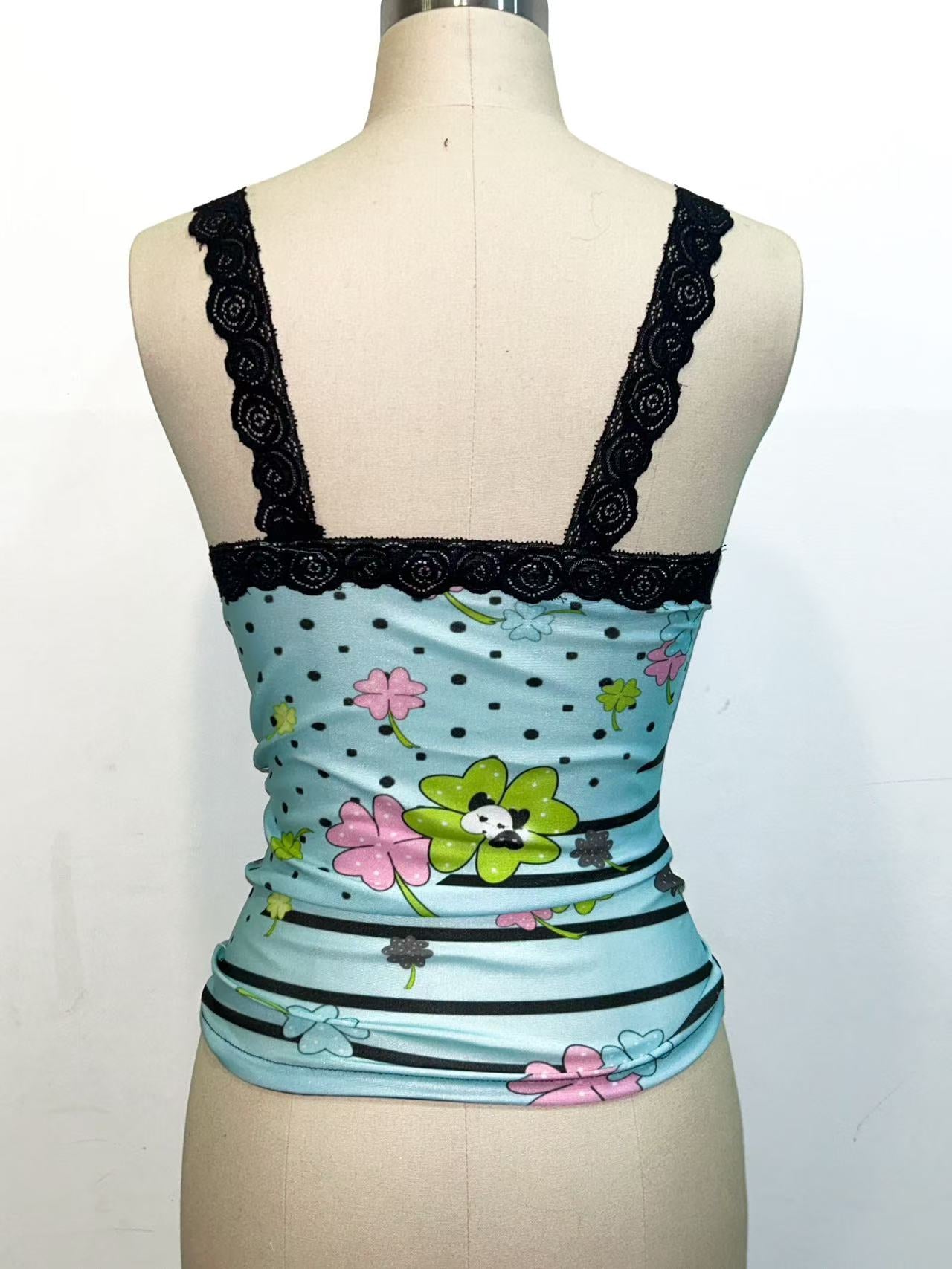 YJM with biubiu Lucky Whisper Clover Lace Camisole tank top YJM with biubiu