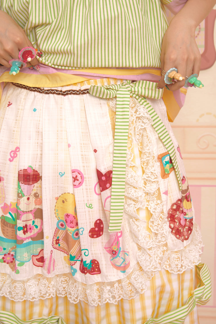 Lutra Jump - Decora Kei Lace Apron Plaid Vintage Mini Skirt skirt Lutra Jump