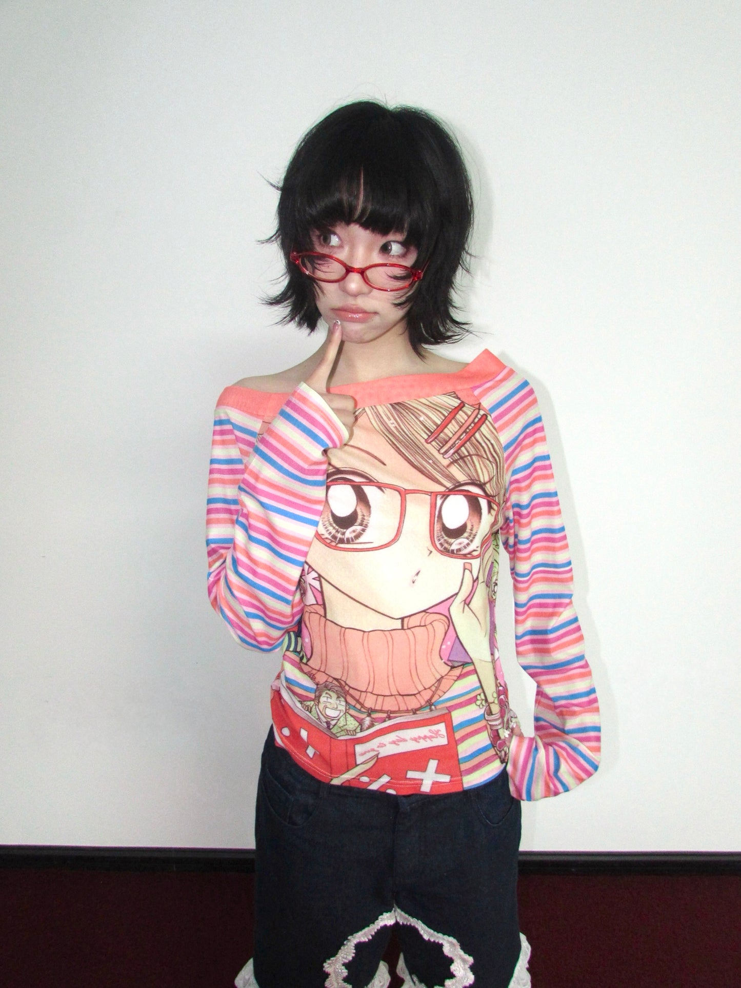 OurHappy Anime Girl Set | Print Top & Layered Skirt Set | Retro Light Academia Style set Our Happy