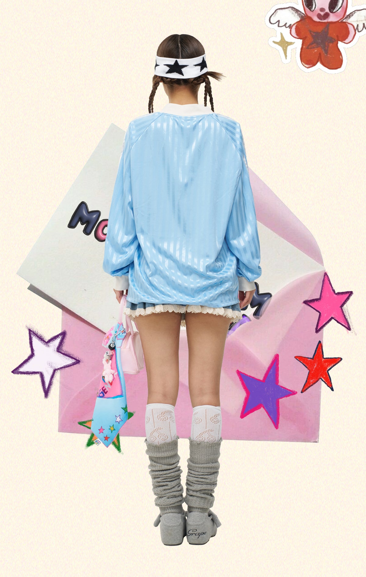 iscreamcolour MOF - Vintage Baseball Long Sleeve Tee Pink Heart Blue Stripe shirt iscreamcolour