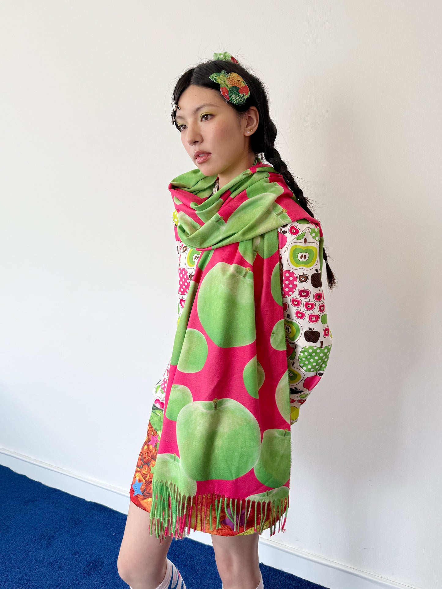 FRUITS - Kawaii Green Apple Print Fringe Scarf scarf Fruits