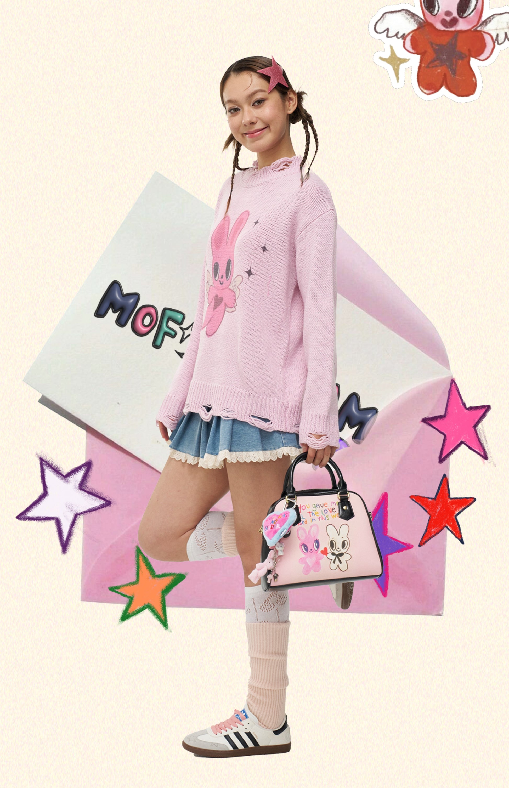 Iscreamcolour MOF - Kawaii Pink Bunny Distressed Knit Sweater sweater iscreamcolour