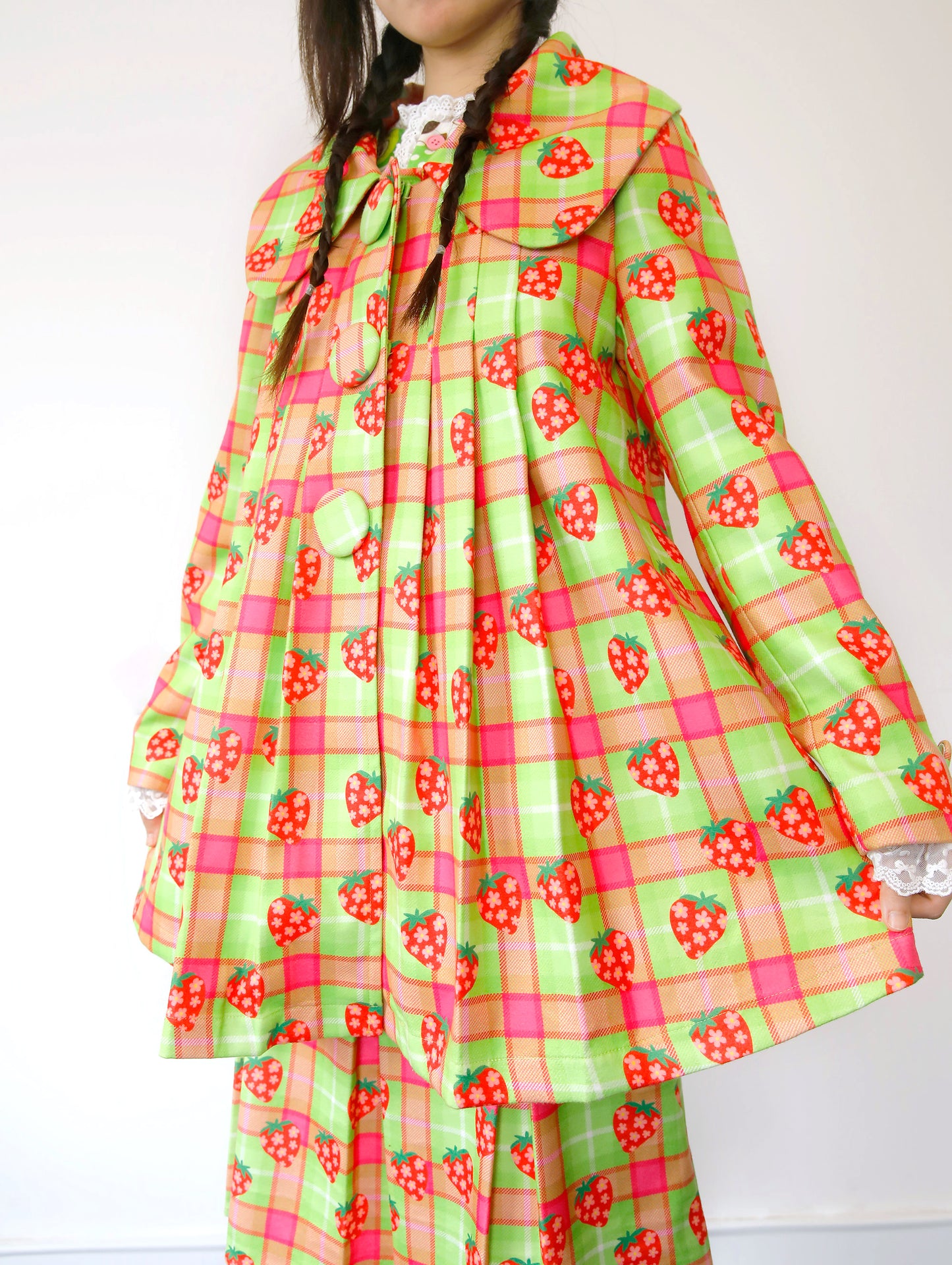 FRUITS - Kawaii Strawberry Plaid Pleated Coat jacket Fruits
