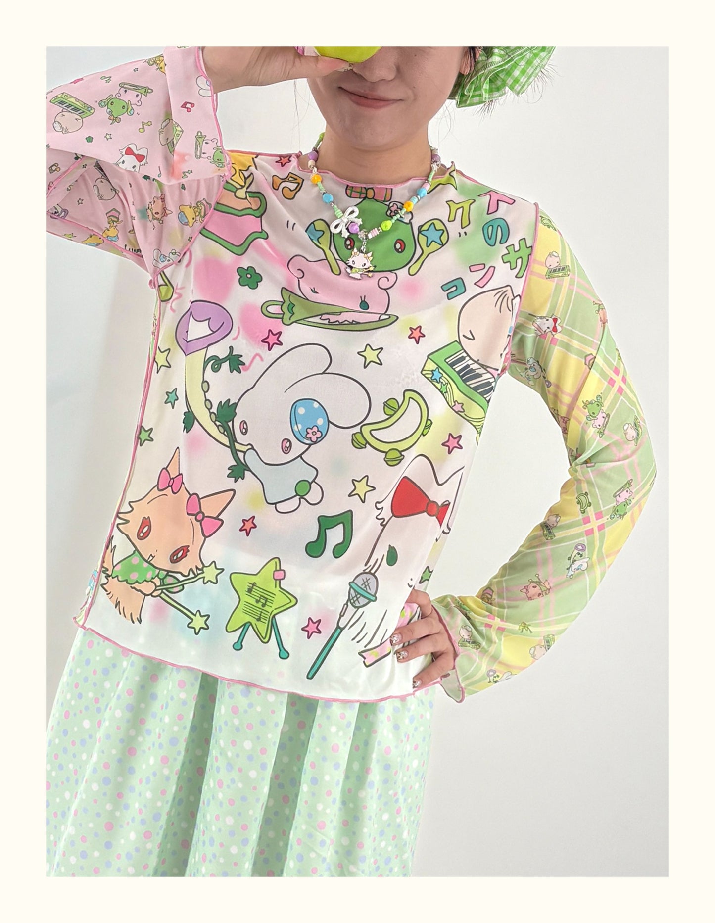 Shishihshop Animal Print Drawstring Top | Kawaii Short Sleeve Shirt | Puff Sleeve Shirt shirt shishihshop