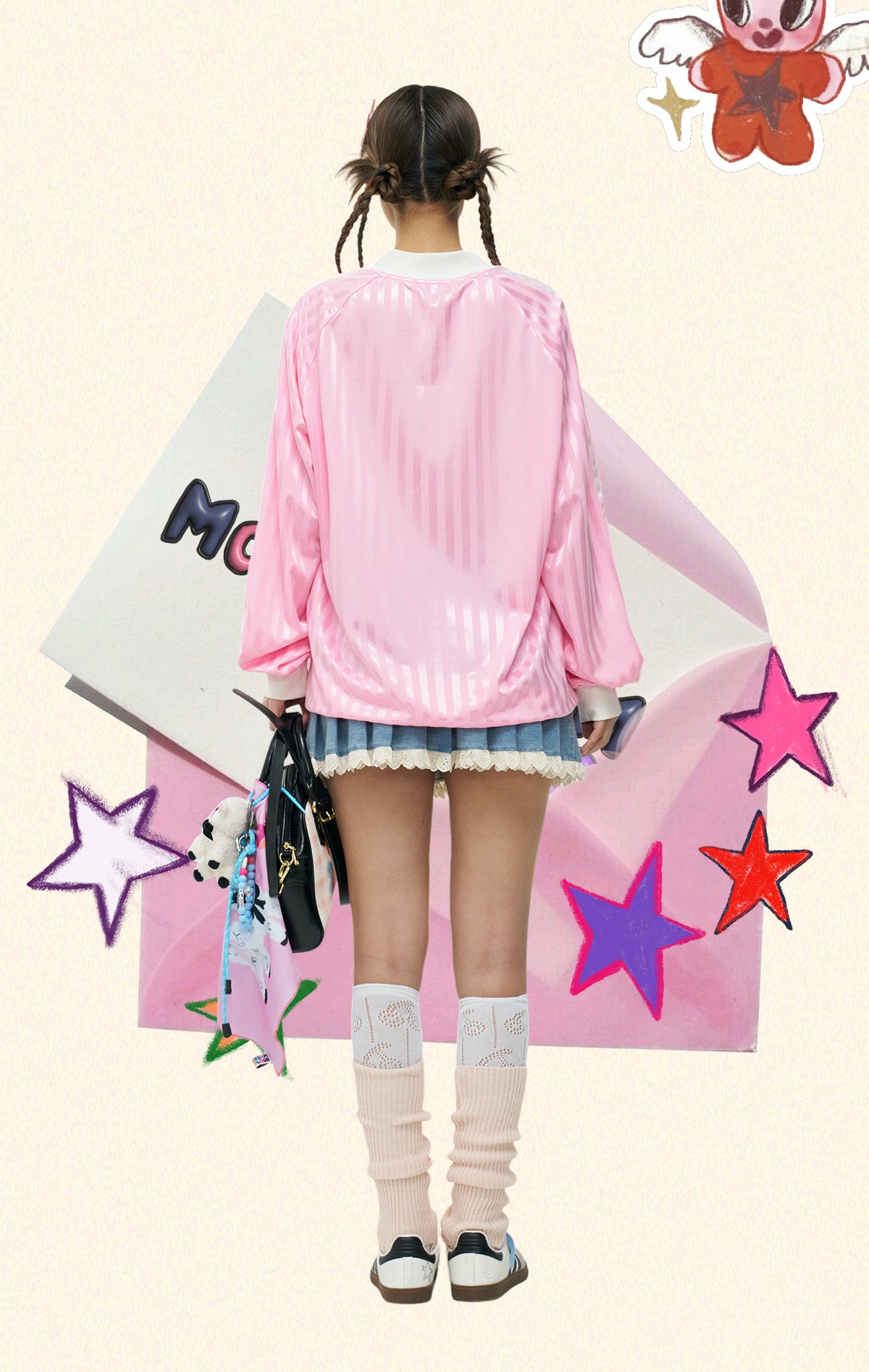 iscreamcolour MOF - Pink Sheep Print Baseball Long Sleeve Tee shirt iscreamcolour