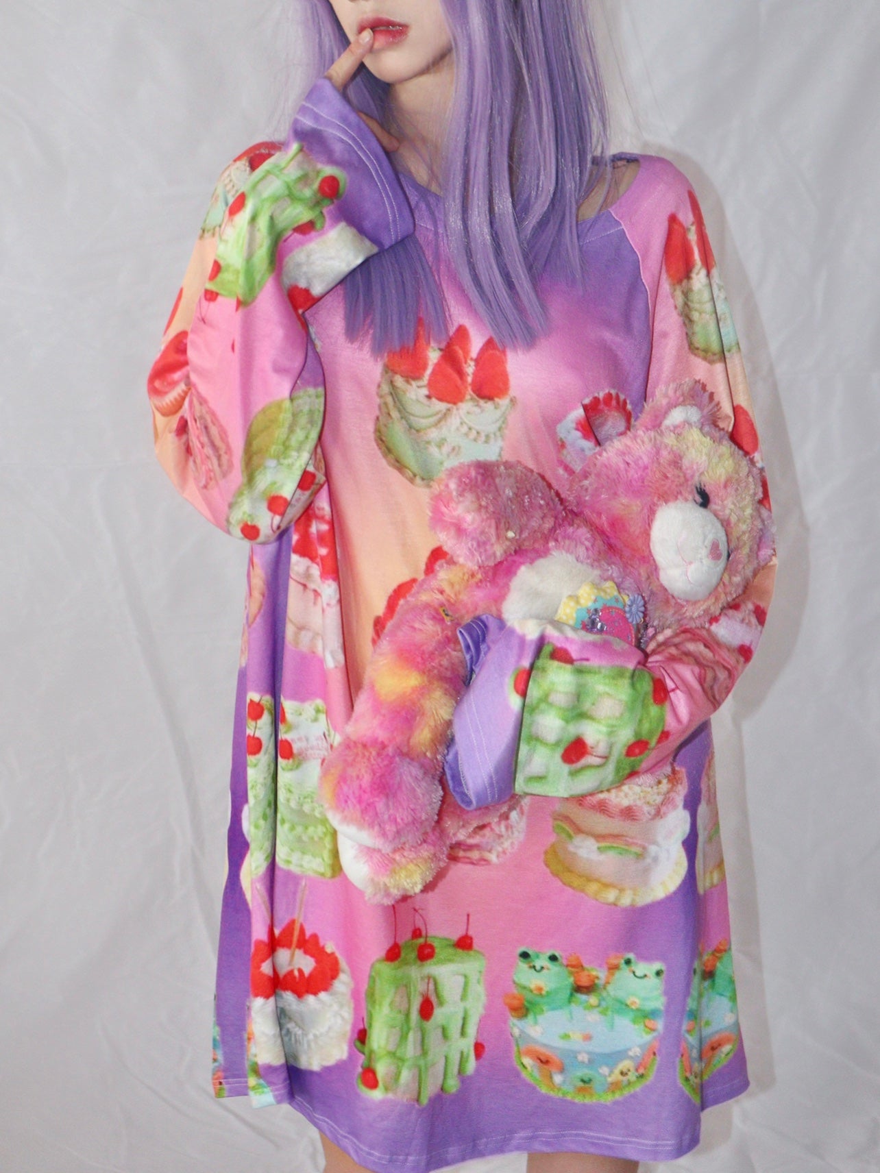 LEERROO Cake Print Shirt Dress | Long Sleeve Loose Fit Cotton-Feel Dress dress Leerroo