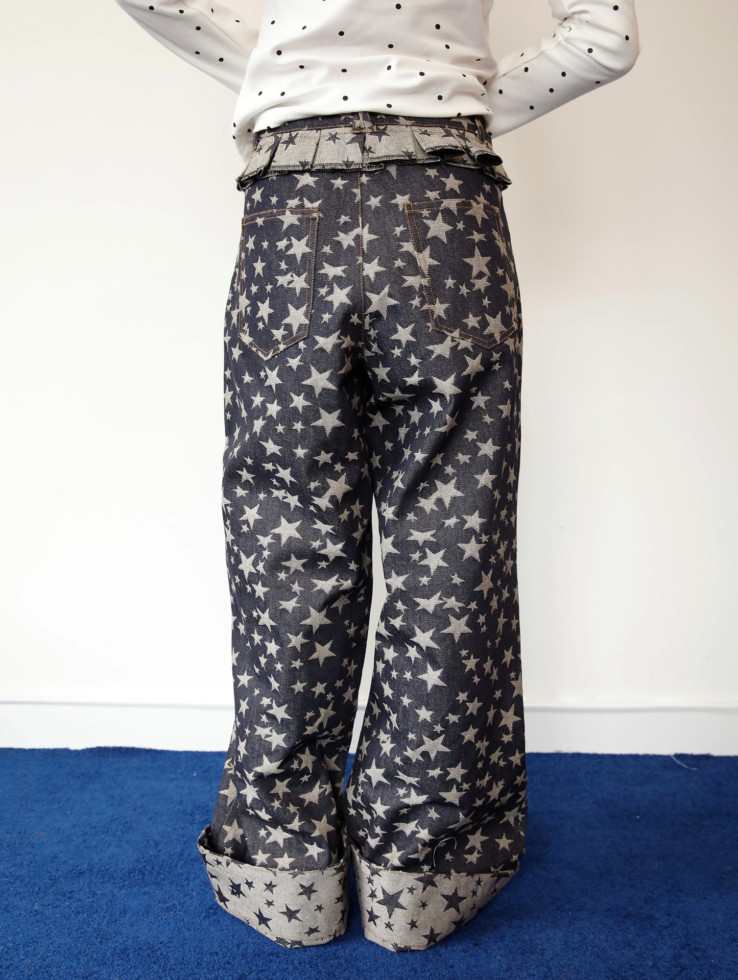 FRUITS - Kawaii Star Jacquard Denim Wide Leg Pants pants Fruits