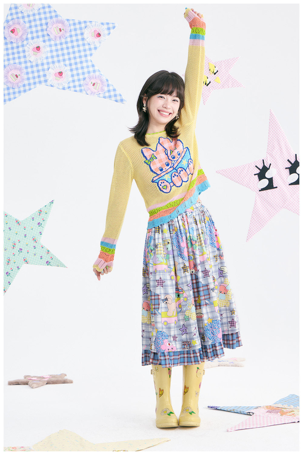 tntntutu - Yellow Bunny Jacquard Open Knit Sweater sweater tntntutu