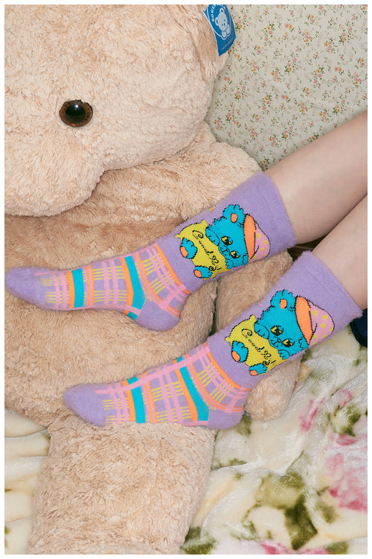 tntntutu - Kawaii Vintage Socks Fuzzy Plaid Animal Socks Set socks tntntutu