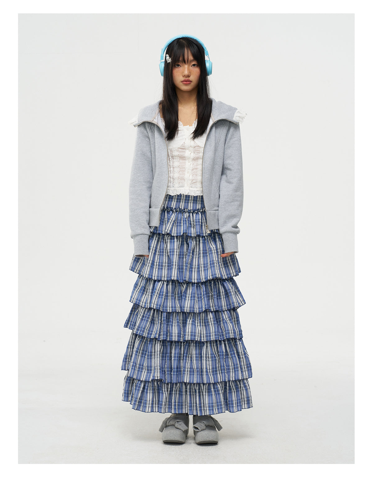 MOF Gift - Gyaru Blue White Plaid Layered Skirt skirt MOF Gift