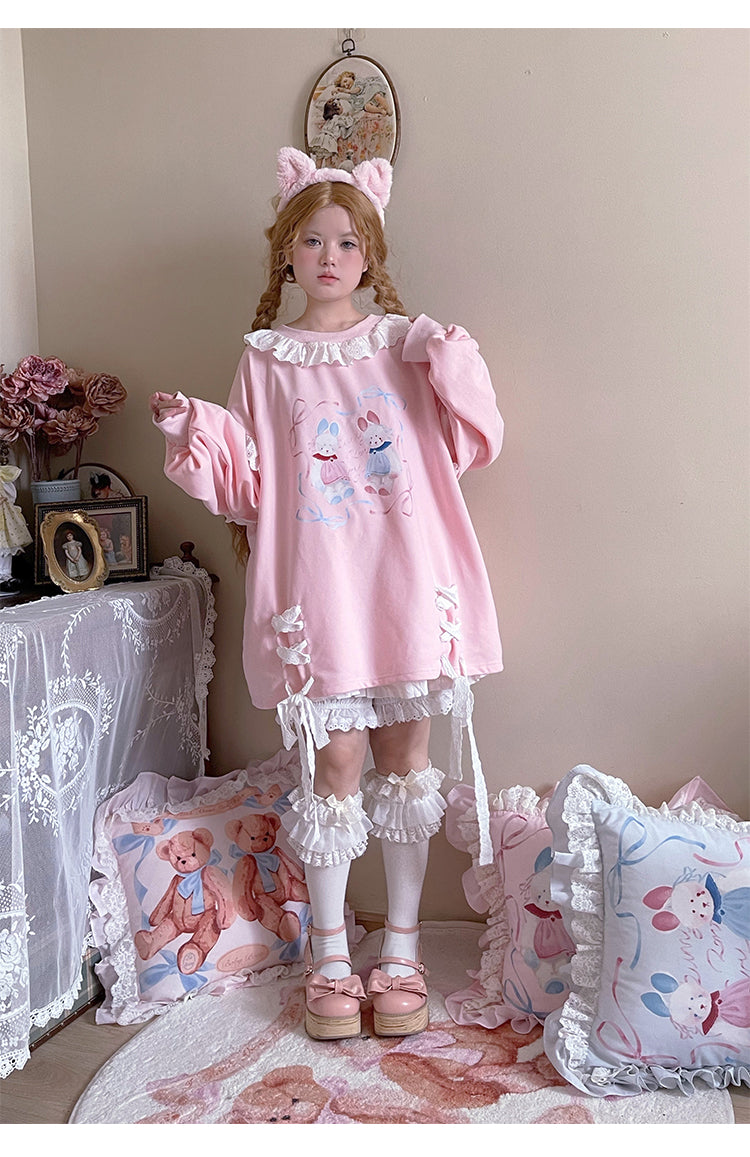 Labeau - Kawaii Ballet Bunny Lace Trim Ribbon Sweatshirt sweatshirt Labeau