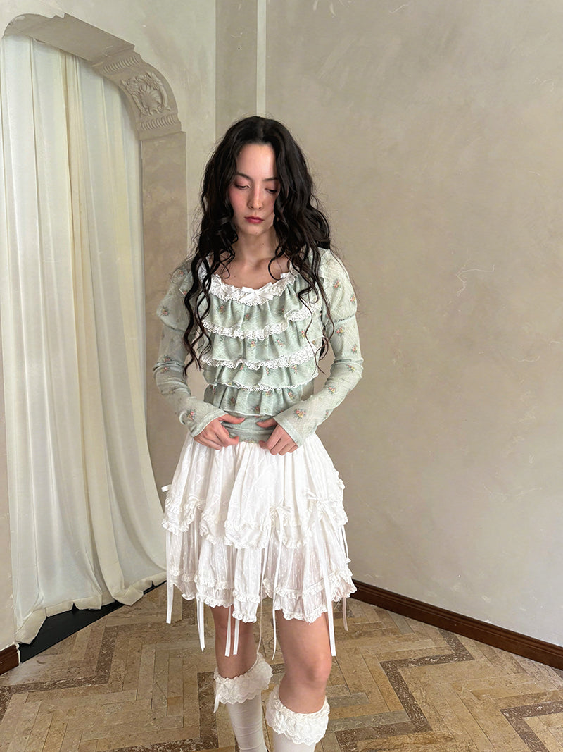 daytoday Everyday Institute - Kawaii Lace Long Sleeve Top Stretch blouse daytoday everyday institute