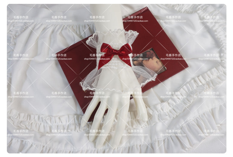 MaoJiang - Kawaii White Lace Bow Wrist Cuffs sleeves maojiang