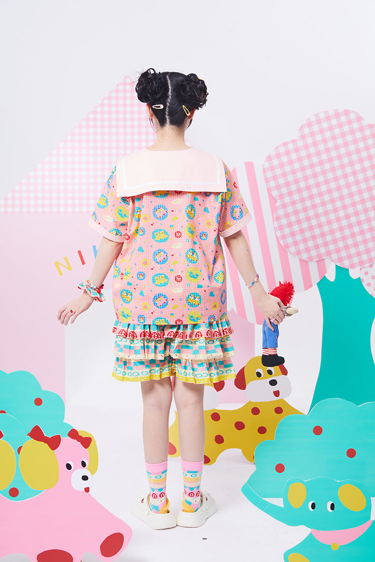 NIKKOU Home Shirt Printed Navy Collar Shirt Cute Colorful Shirt shirt Nikkou home