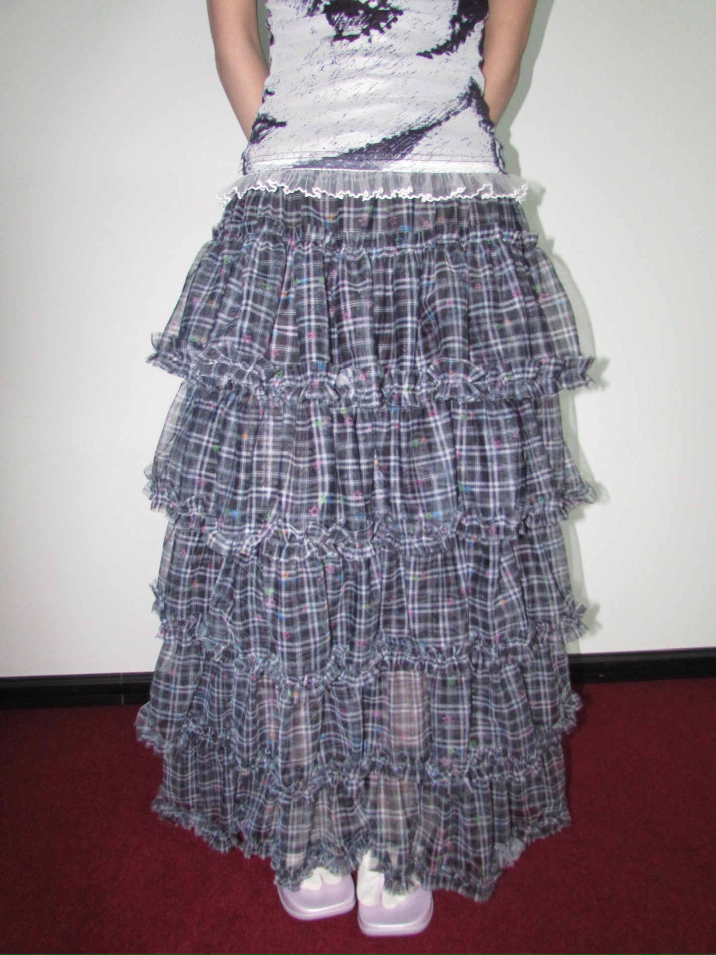 OurHappy Star Plaid Skirt | Layered Mesh Skirt | Maxi Pettiskirt skirt Our Happy