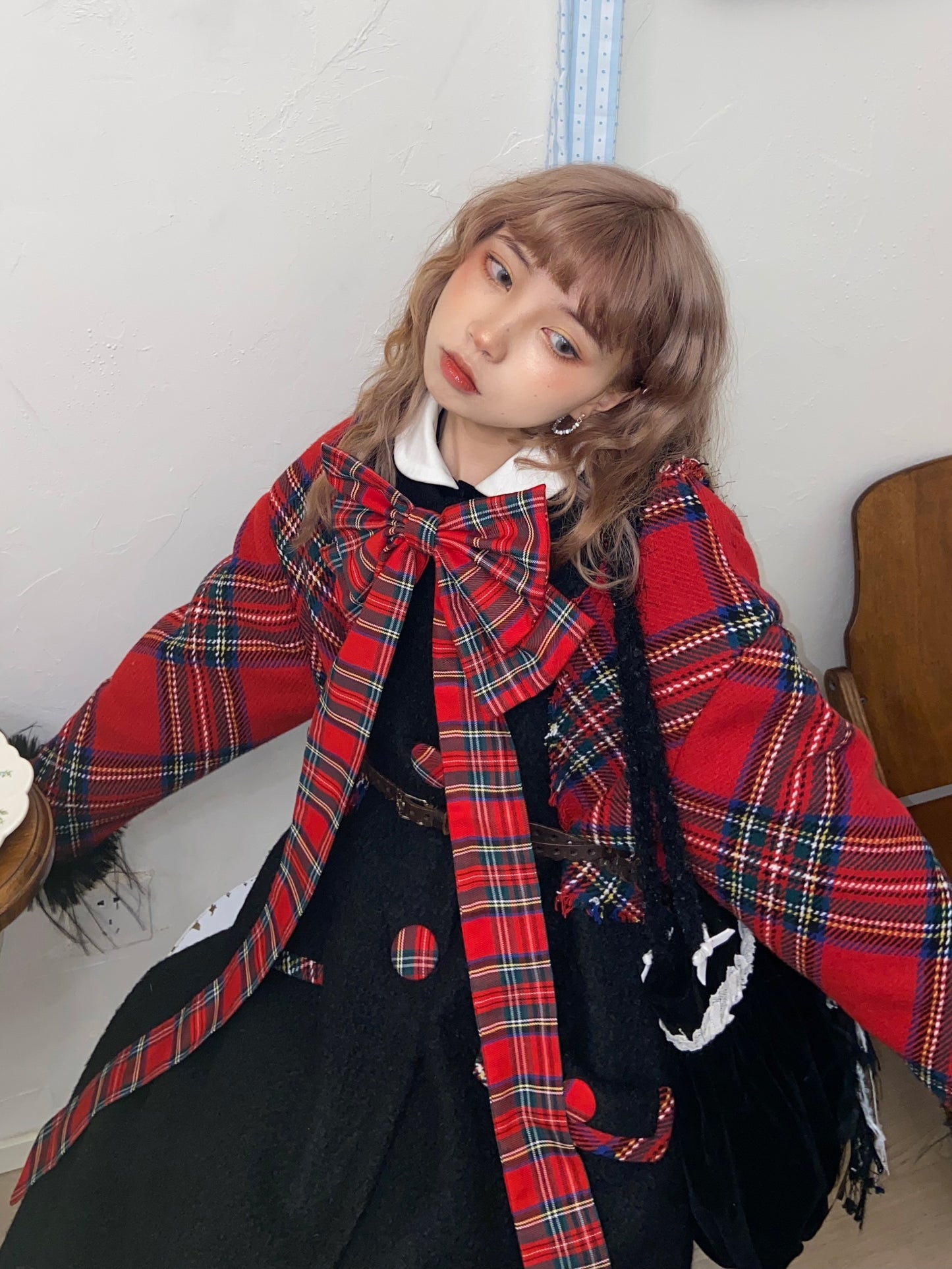 Disorder - Kawaii Black Plaid Wool Blend Mid Coat coat Disorder