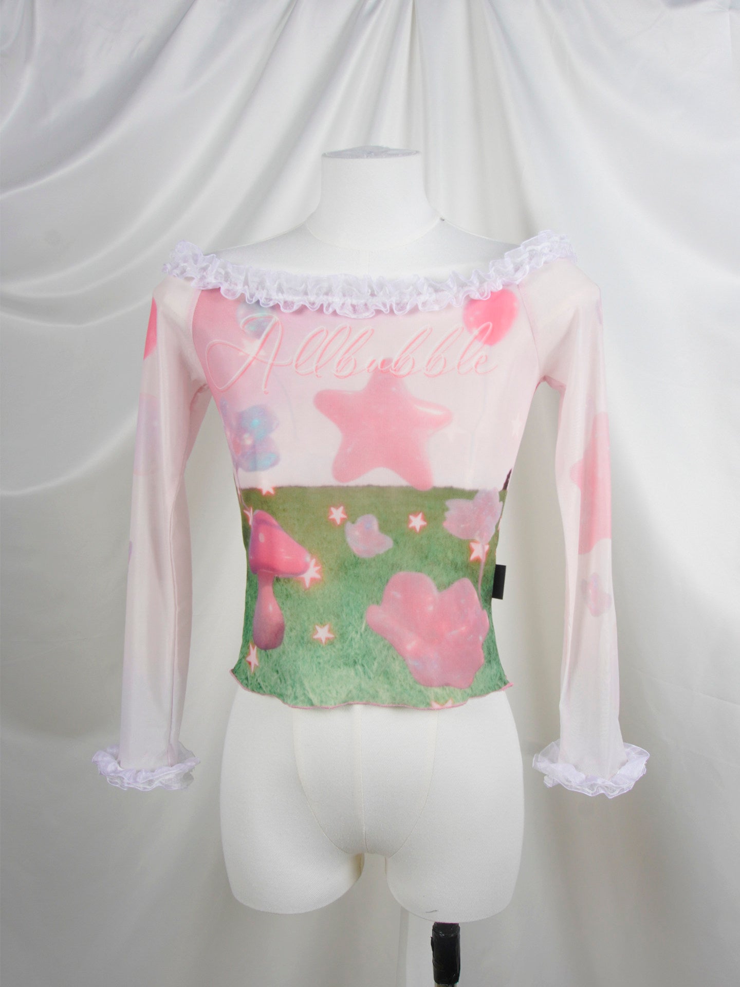 Allbubble - Pink Dreamcore Mesh Top shirt Allbubble