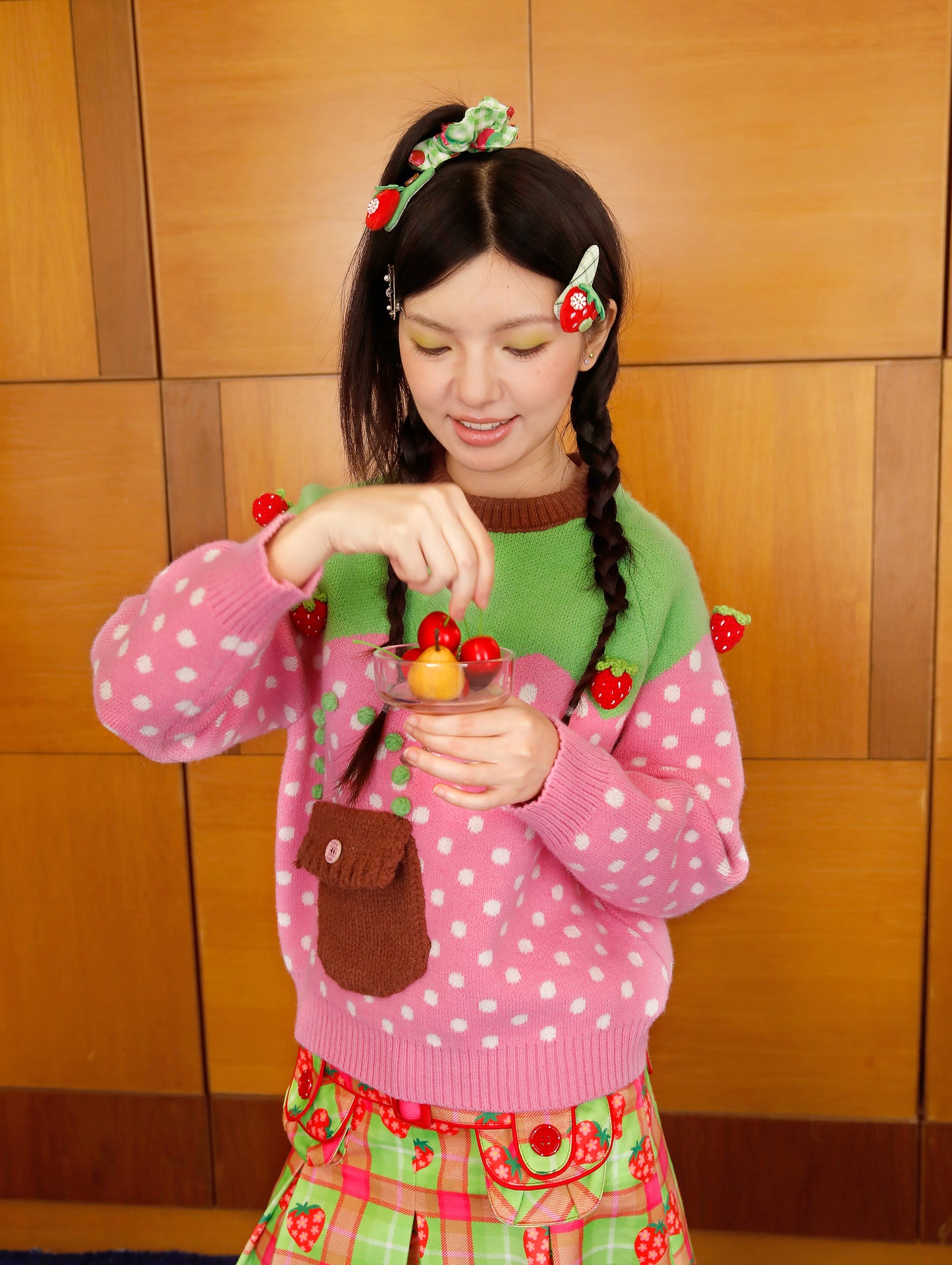 FRUITS - Kawaii Strawberry Polka Dot Pocket Sweater Top sweater Fruits