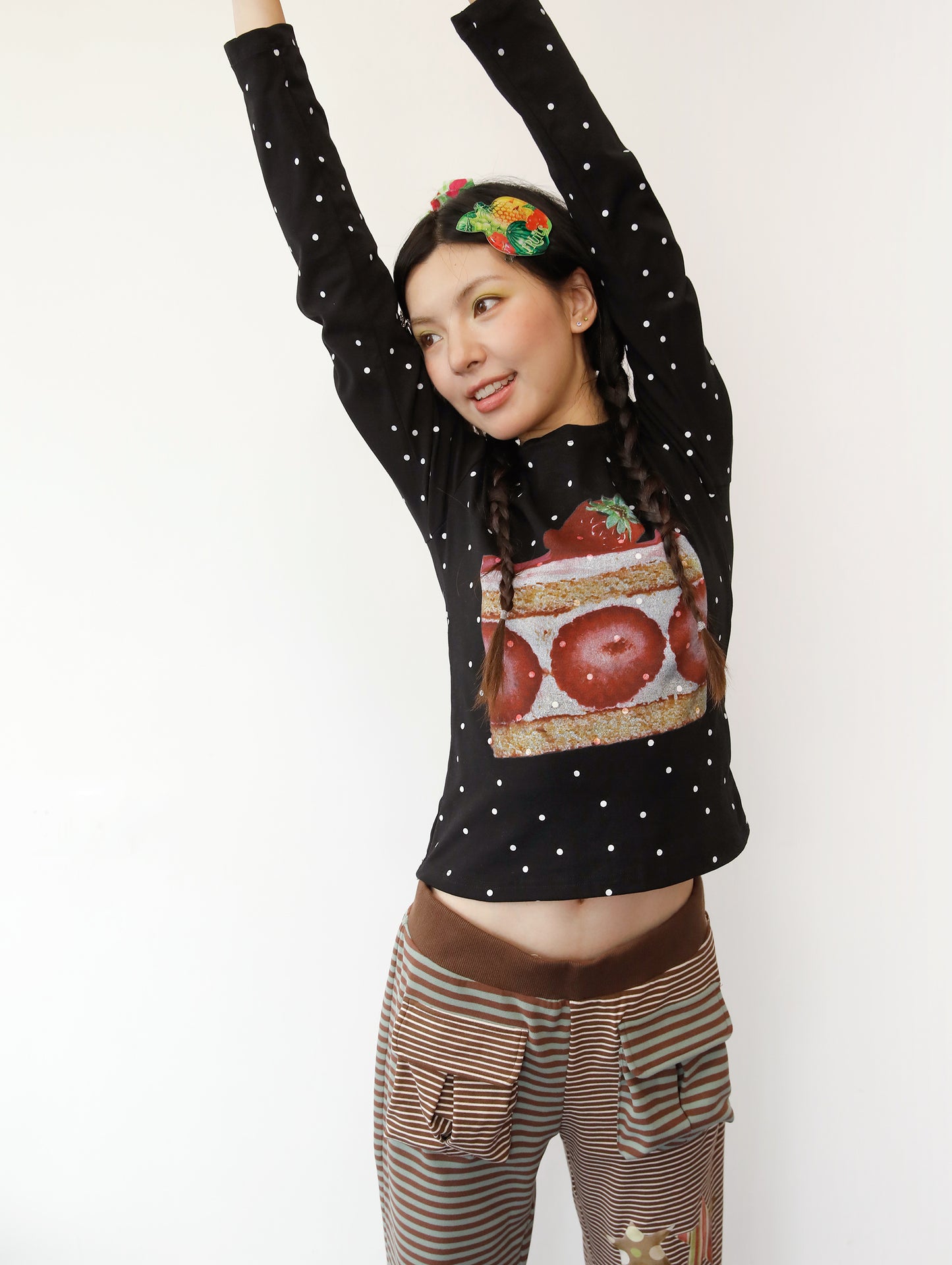FRUITS - Kawaii Strawberry Cake Polka Dot Long Sleeve Top shirt Fruits