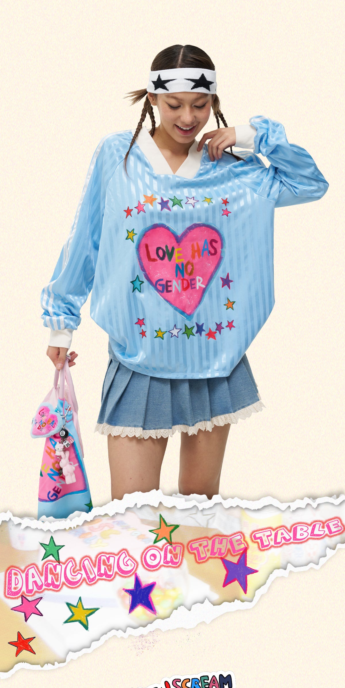 iscreamcolour MOF - Vintage Baseball Long Sleeve Tee Pink Heart Blue Stripe shirt iscreamcolour