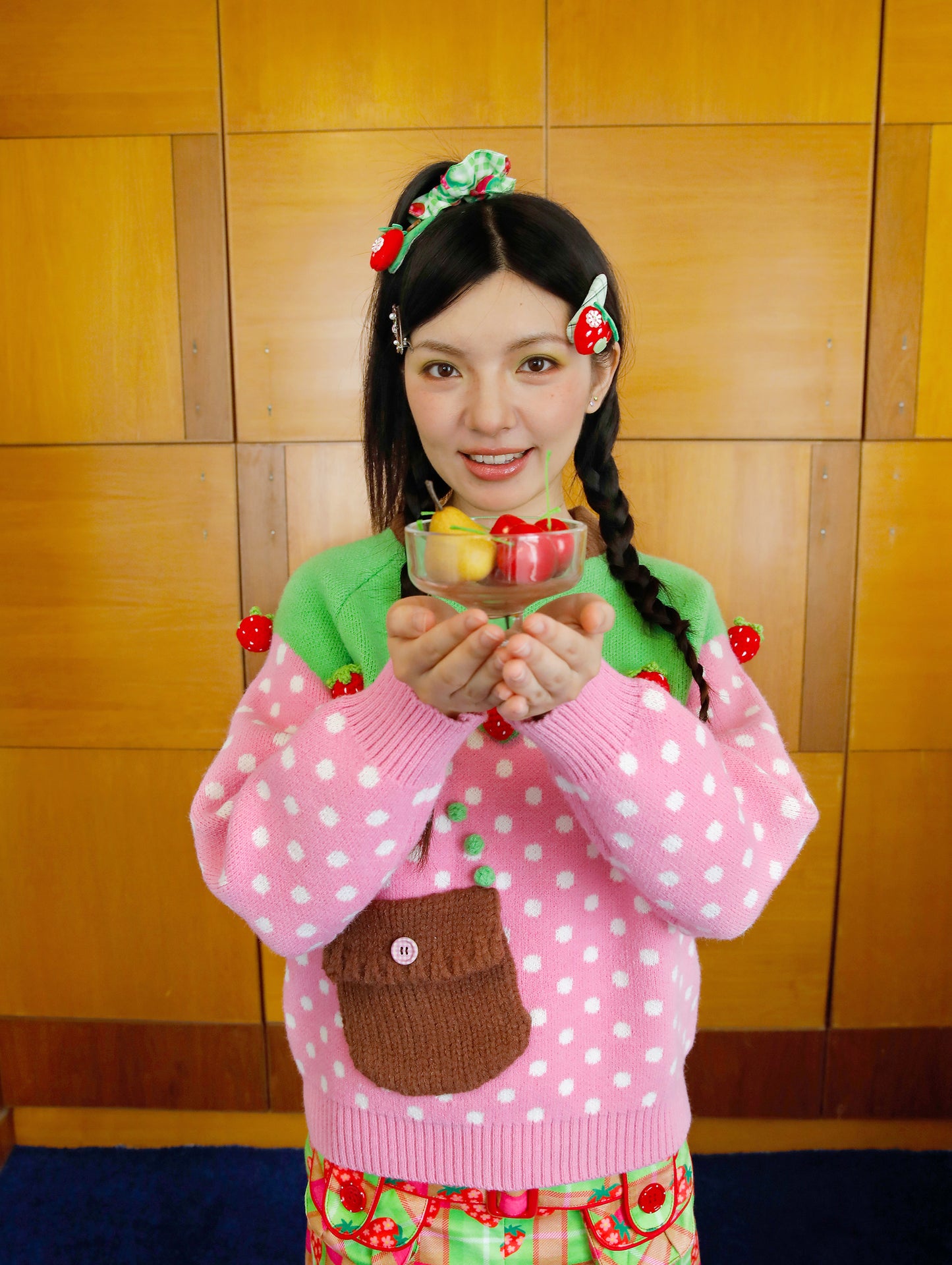 FRUITS - Kawaii Strawberry Polka Dot Pocket Sweater Top sweater Fruits